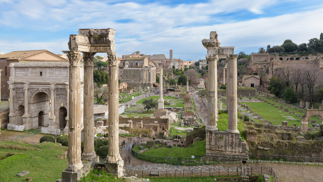 Rome, Italy - January 4th 2024: The Roman Forum (Forum Romanum or Foro Romano