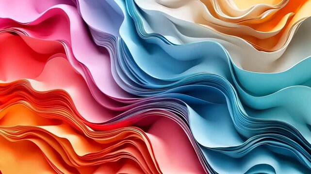 Abstract colorful wavy shapes wallpaper. Modern curvy background with motion effect. Generative ai Video