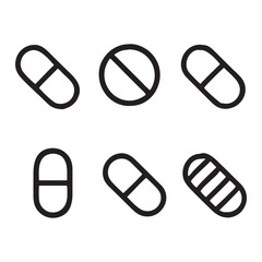 Pills line art Icons Silhouette.