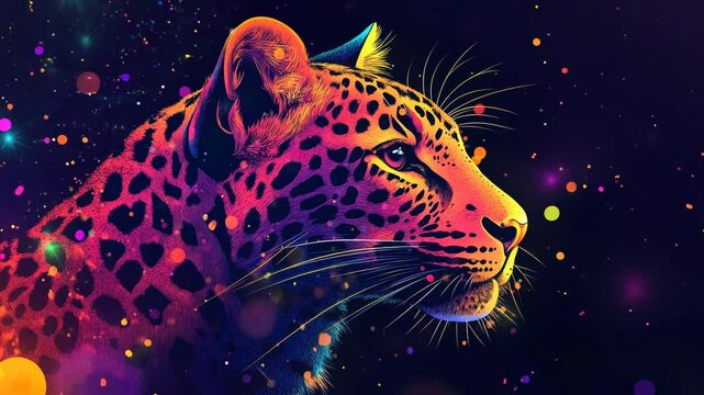 Leopard animal abstract wallpaper. Contrast background panthera in vivid colors generative ai Video