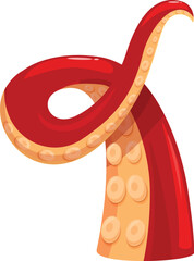 Cartoon illustration of a giant pacific octopus tentacle curling and reaching out on a white background © nsit0108