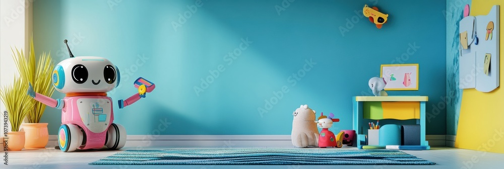 Aufkleber this cheerful children's room features friendly robot assistants that inspire learning and play whil