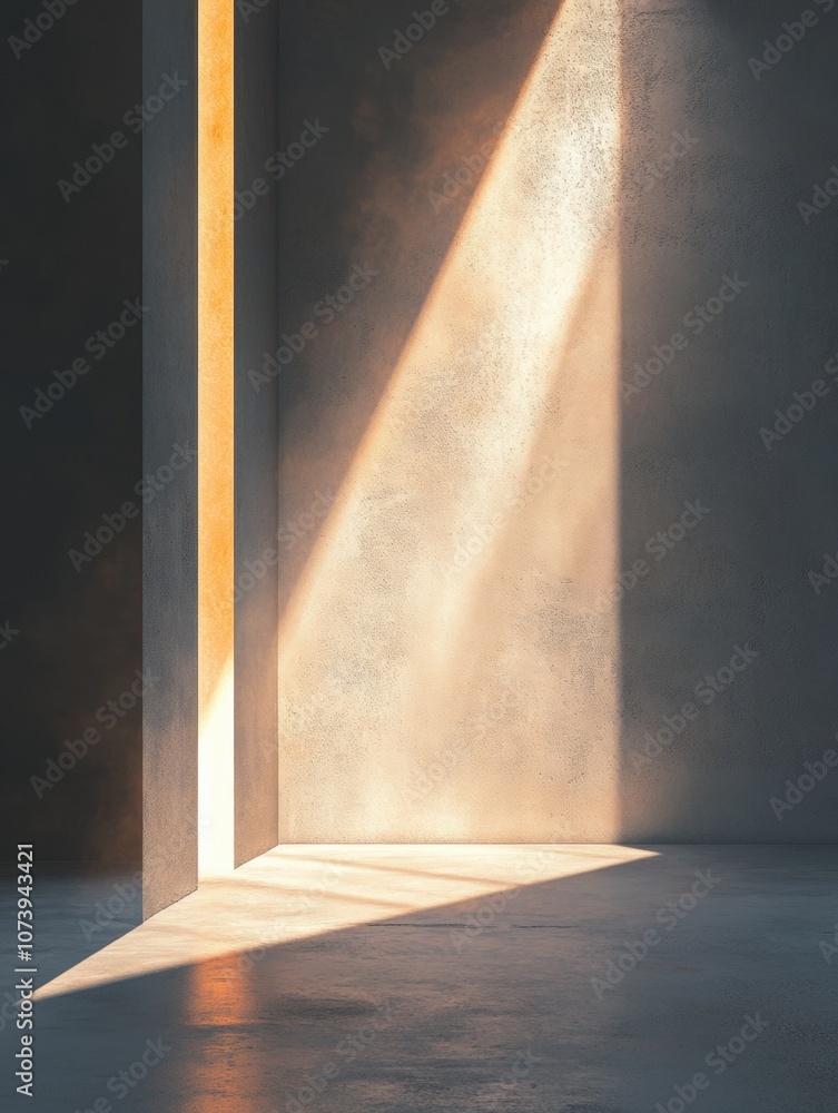 Poster Natural light streams through a narrow opening, casting soft shadows in a calming, minimalist environment that invites reflection. Generative AI