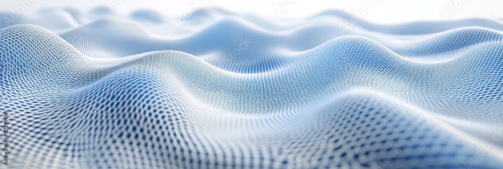 Poster blue and white network lines intertwine to create a dynamic 3d pattern reminiscent of flowing waves 