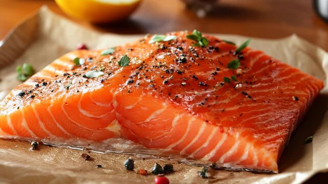 Deliciously seasoned salmon fillet ready to be savored Video