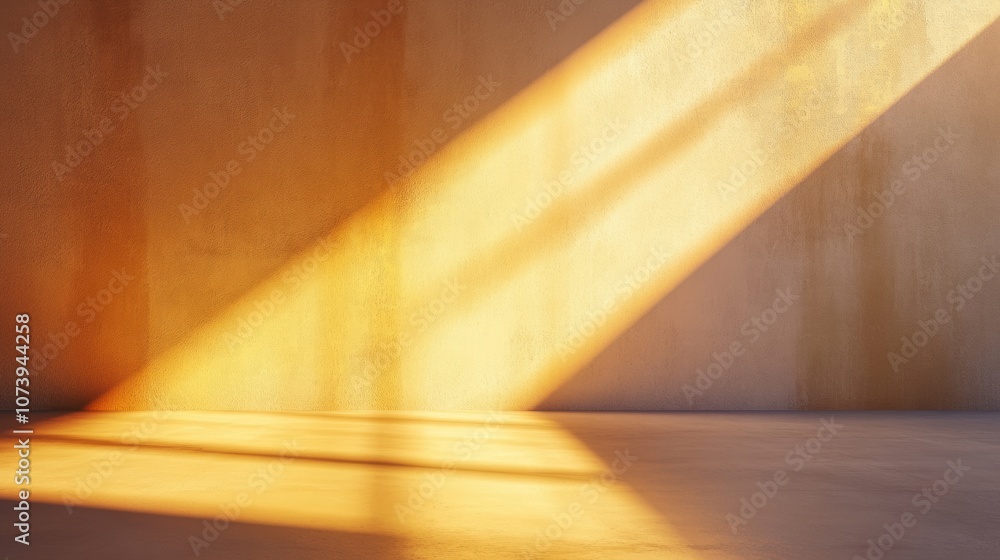 Fototapete Warm rays of sunlight stream through a window, casting distinct shadows on the smooth surface, evoking a quiet, contemplative mood. Generative AI