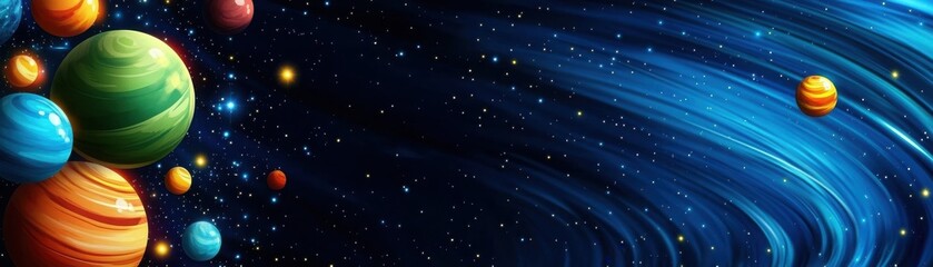 Fototapeta premium Vibrant depiction of cosmic planets in space.