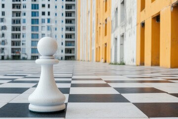 Fototapeta premium A Whimsical Cityscape Where Buildings Resemble Chess Pieces and Streets Form a Giant Chessboard