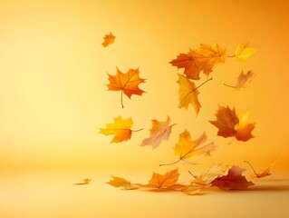 Fototapeta premium Flying autumn maple leaves isolated on warm autumn background