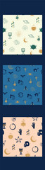 Vertical border, set Magic and heavens seamless pattern. Symbols and elements of the witchcraft theme