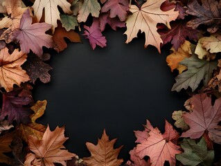 Frame from autumn colored fall leaves in the wind