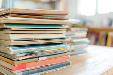 A Vibrant Collection of Collectible Comics Stacked Creatively on a Rustic Wooden Table