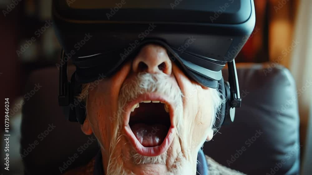 Poster generative ai elderly man yelling while experiencing virtual reality video