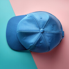 Stylish blue baseball cap, isolated on a soft blue and Pink Pastel