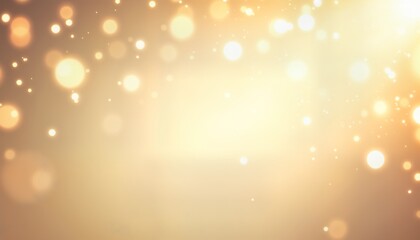 Blurry festive lights create bokeh effect on cream background. Golden light decor, sparkle, shine for party, holiday, Christmas, celebration. Abstract design, vibrant, cheerful atmosphere.