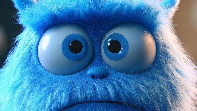 Cute blue furry monster 3D cartoon character Video