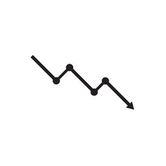 Down graph chart arrow drop icon. Decrease downward vector market decrease down trend.