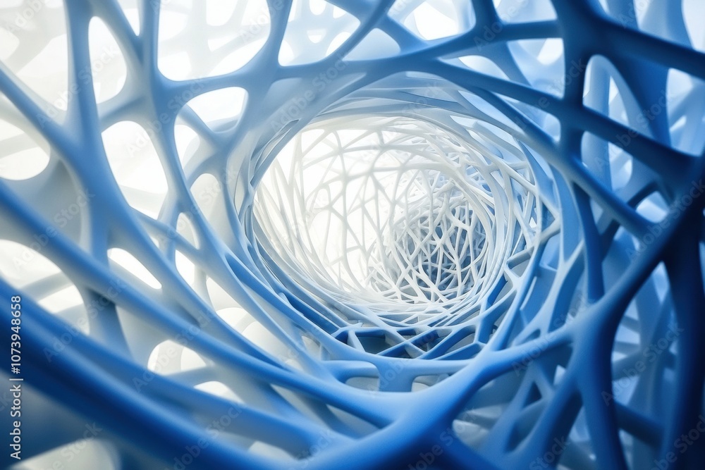 Poster intricate blue and white lines create a captivating 3d network pattern, conveying a sense of depth a