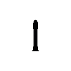 Pixel art black rocket silhouette. Minimalistic rocket icon in retro pixelated style.