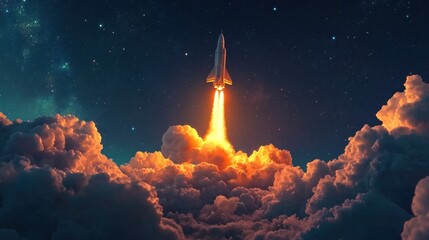 Fototapeta premium Spacecraft Launch into the Night Sky