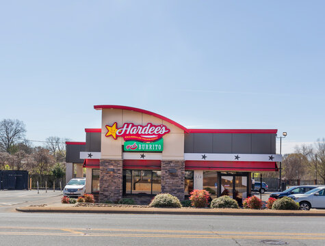 SHELBY, NC, USA-28 MARCH 2022: Hardee's fast food restaurant, Grover St..