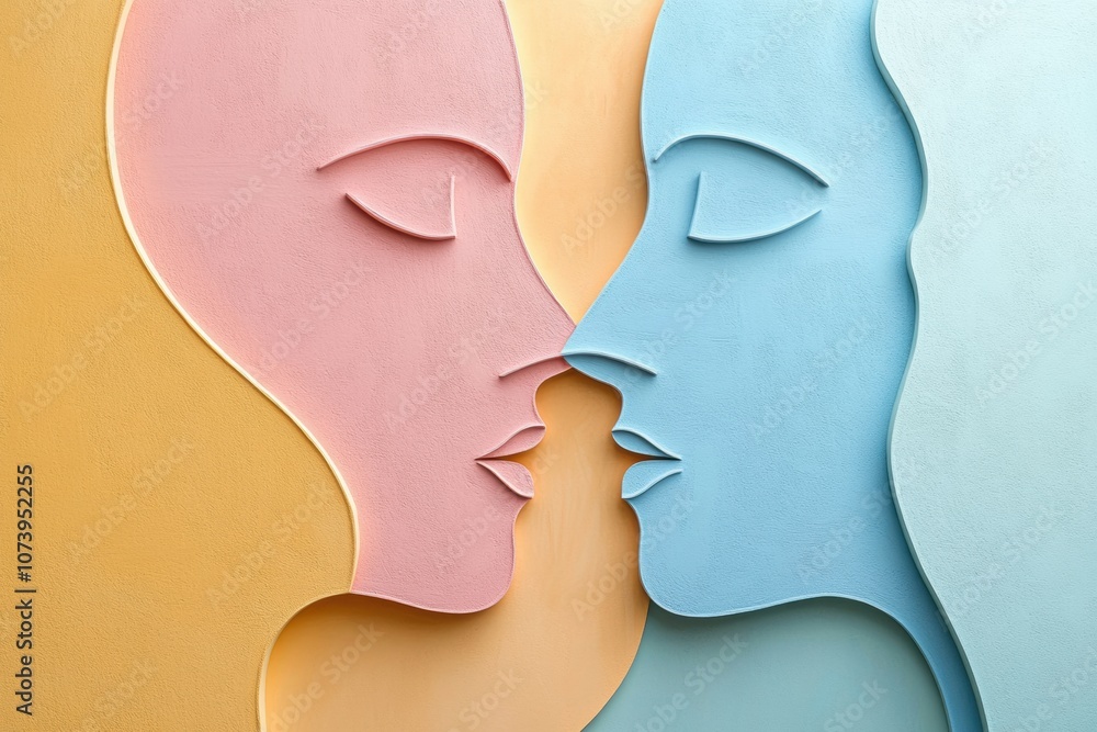 Leinwandbilder two intertwining silhouettes in pastel shades convey a powerful message of empathy and communication