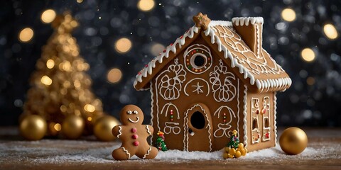 A cozy living room photo. A mug of hot chokolate and gingerbread on the table. Warm lighting creates a festive atmosphere