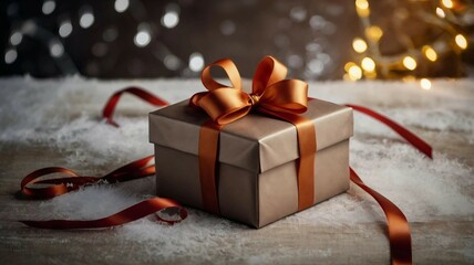Gifts: Elegantly wrapped boxes with bright and bows. New Year's atmosphere