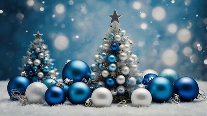 white-blue background frame in the form of Christmas tree decorations, festive atmosphere