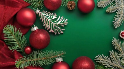 red-green background frame in the form of Christmas tree decorations, festive atmosphere