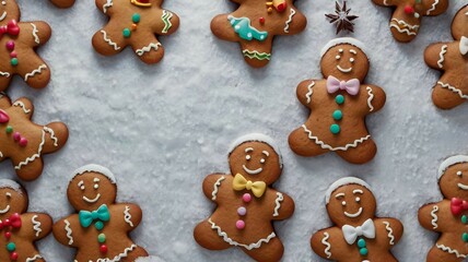 snow background frame in the form of gingerbread men, festive atmosphere