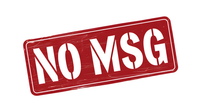 A bold red stamp stating no MSG, commonly found in food products to indicate no monosodium glutamate has been used