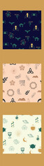 Vertical border, set Magic and heavens seamless pattern. Symbols and elements of the witchcraft theme