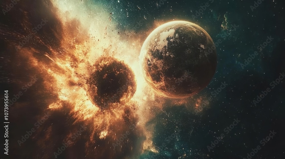 Canvas Prints two planets collide and explode in the deep space