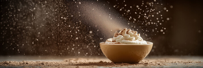 Cocoa Powder Dusting on Whipped Cream Dessert