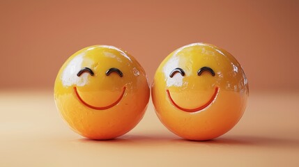 Fototapeta premium 3D Render of Two Smiling Faces with Orange Glossy Texture, Expressing Happiness and Friendship
