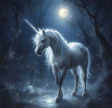 Mystical Unicorn in Moonlight