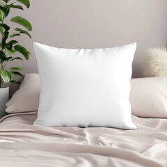 White pillowcase mockup on a neatly made bed with soft textures and pastel tones, creating a cozy, relaxing feel. Ideal for sleep and decor content.