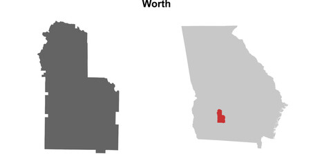 Worth County (Georgia) blank outline map set