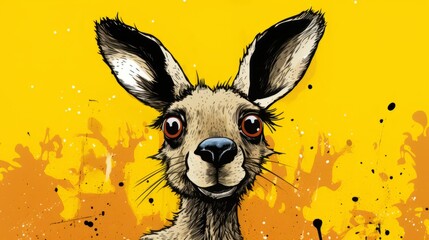 A Painting of a Portrait Kangaroo With Prominent Ears. Generative AI.