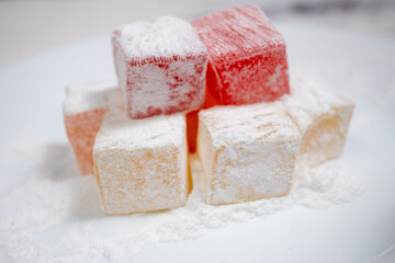 colorful turkish delight on a white background