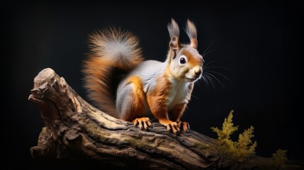 Squirrel Sitting on Tree Branch. Generative AI.