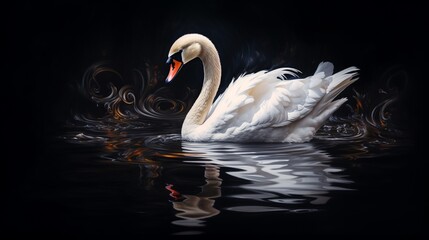 White Swan Floating on Calm Lake Waters. Generative AI.