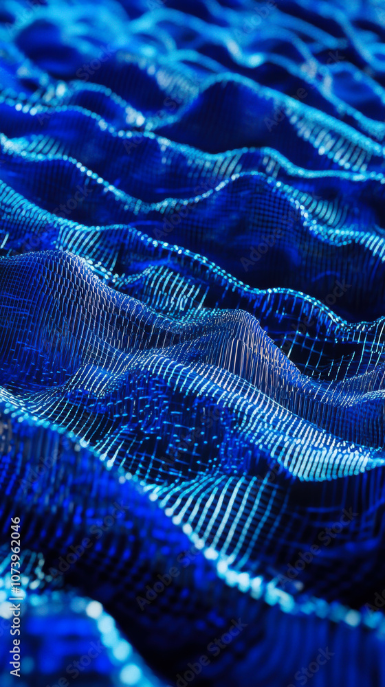 Poster elegant blue fabric waves create a visual rhythm in a textured display under soft lighting, showcasi
