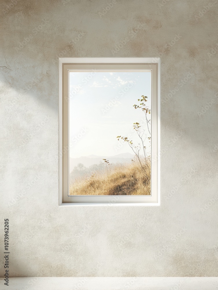 Aufkleber the window offers a glimpse of hills and gently swaying grasses, inviting tranquility and connection