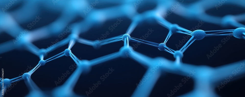 Aufkleber abstract blue molecular structure on a dark background. close-up of a network of connected nodes and