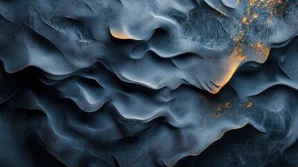 Abstract wavy 3D texture with dark blue and gold gradient