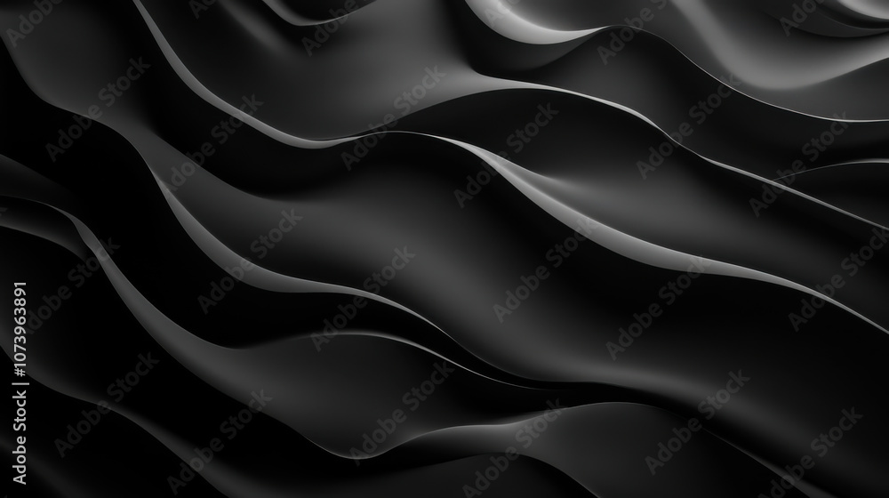 Poster elegant black wave patterns create a mesmerising texture, showcasing dynamic forms and subtle shadow