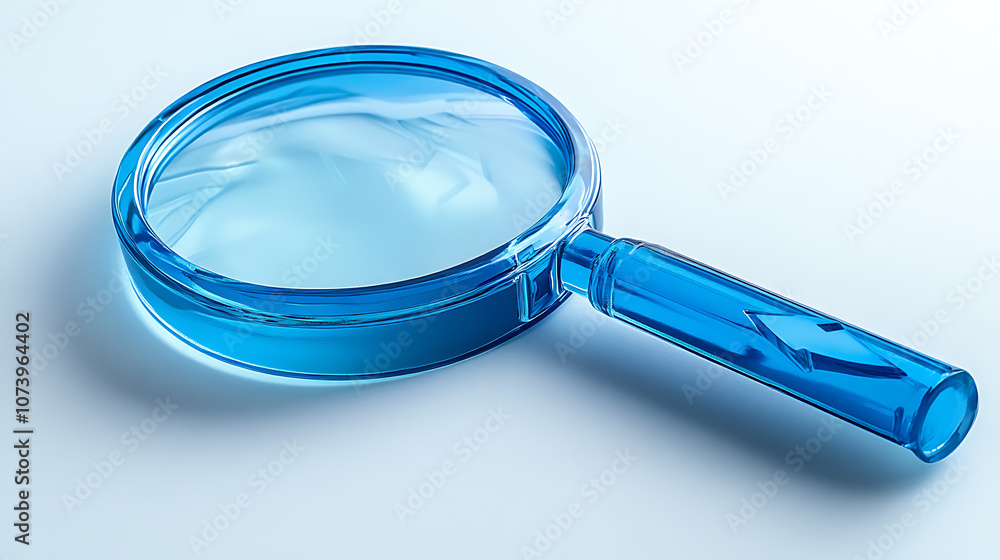 Poster a blue magnifying glass with arrows pointing upwards, symbolizing data analysis and growth in busine