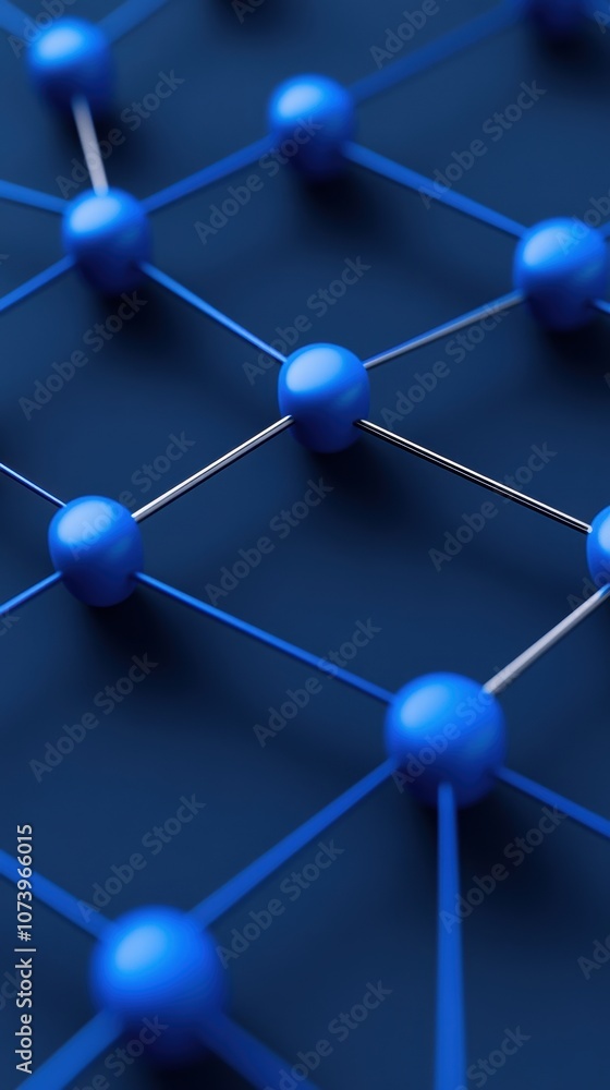 Aufkleber blue spherical nodes connected by lines in a network structure on a dark background.